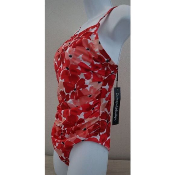 Catherine Malandrino Womens Sz M Floral Print Side Ruching 1-Piece Swimsuit $120 - Picture 4 of 6